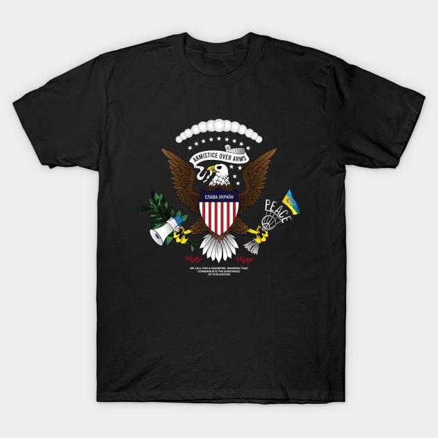 Ukrainian-American Eagle armistice over arms Ukraine Flag | Great Seal of the United States Peace sign T-Shirt by Vive Hive Atelier